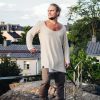 Oversized Knit Cotton Shirt: Deep V Neck Thumb