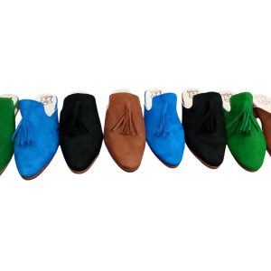 Women’s Black Leather Mules Handmade Pointed Toe Slip