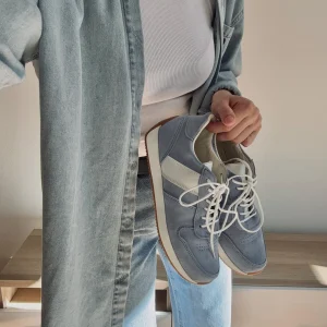 Handmade Retro Light Blue Suede Sneakers Women S