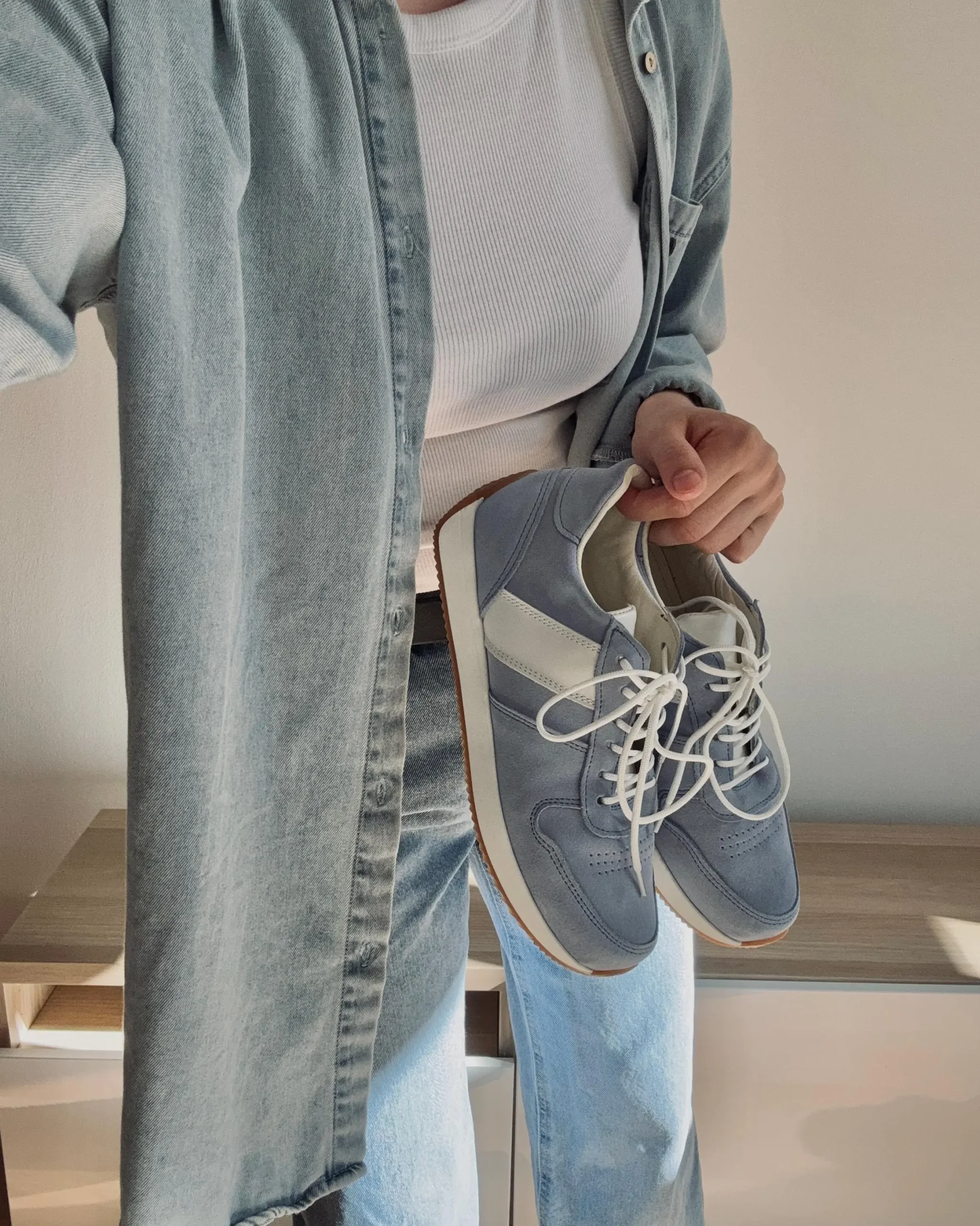 Handmade Retro Light Blue Suede Sneakers Women S Handmade Retro Light Blue Suede Sneakers Women S